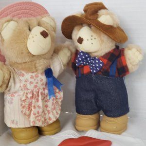 Love is in the air for this cute country pair of Vintage Furskin Teddy Dolls